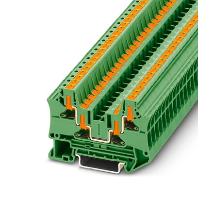 Phoenix Contact Multi-Conductor Terminal Block; PTV 4-QUATTRO GN ; 30A; 600V; 1-Level; #24 - #10; Push-In - Horizontal Entry Connection; Green
